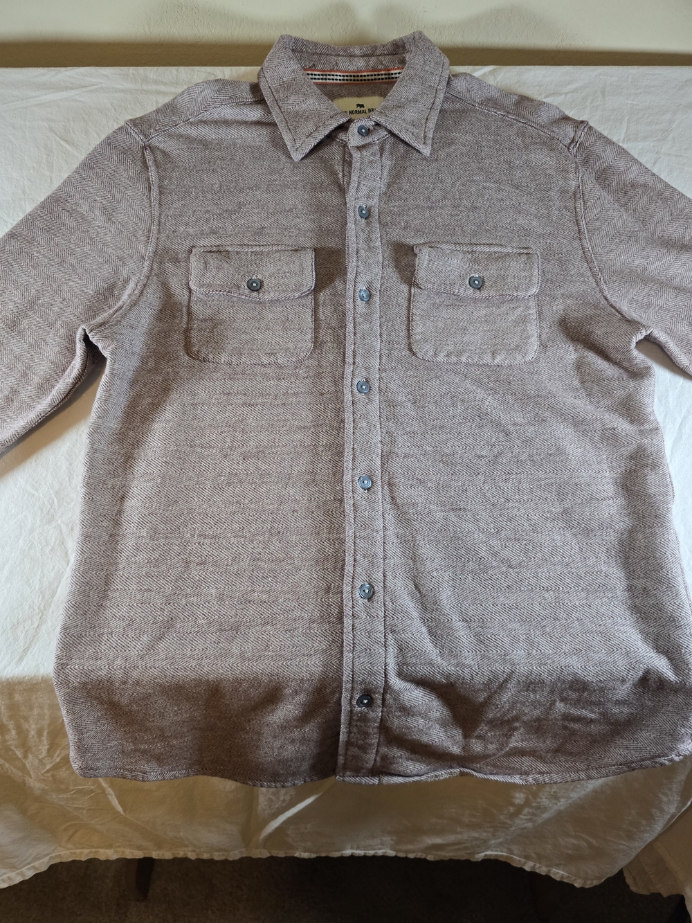 The Normal Brand Textured Knit Long Sleeve Shirt Oxblood Herringbone Size Medium
